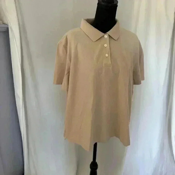 Y2k beige oversized polo solid Liz Claiborne women’s size 2 neutral minimalist - Picture 2 of 8